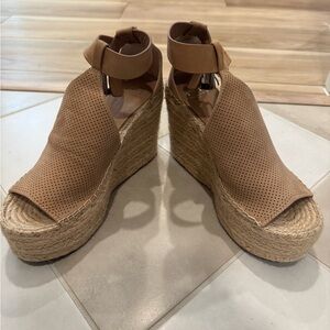 Marc Fisher Brown Perforated Wedge Sandals